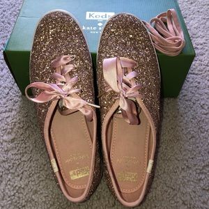 SALE Kate Spade Rose Gold Glitter Keds 8